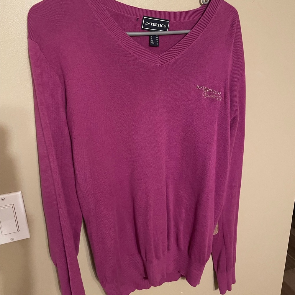 B Vertigo Betty Knitted All Season Equestrian Sweater Elbow Patch Purple Large L